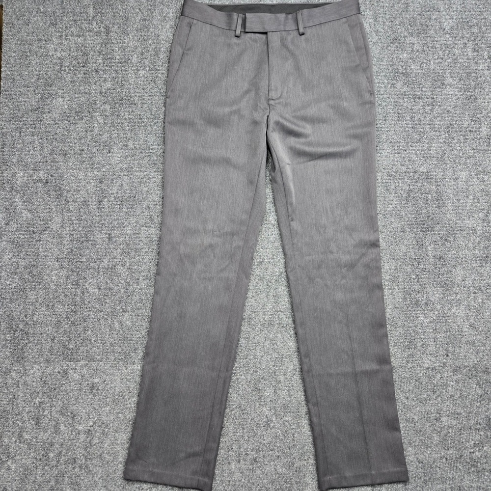 Kenneth Cole Reaction Mens Size 34x34 Gray Dress Pants Flat Front Slim Trousers
